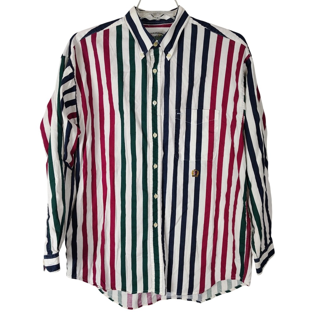 Siegfried Mens L Vintage 90s Striped Button Down Shirt Cotton Multi Color L